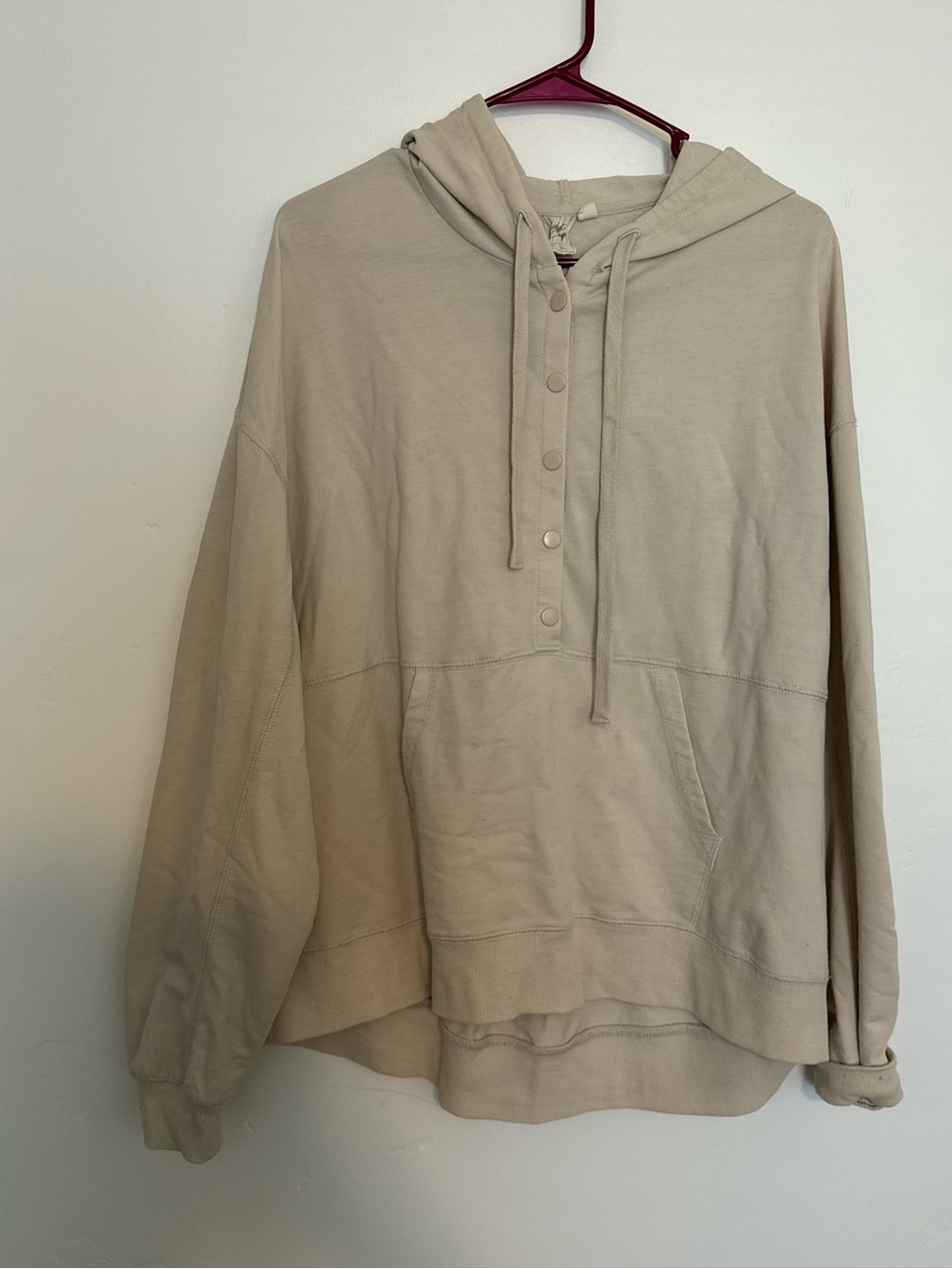 White Crow Neutral Beige Snap-Hood Pullover